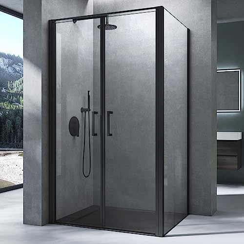 Mai & Mai Duschkabine mit Drehtür 80x90x195cm Schwarz | Duschabtrennung Hebe-Senk-Mechanismus 8mm ESG-Sicherheitsglas Nano-Beschichtung Ravenna66K