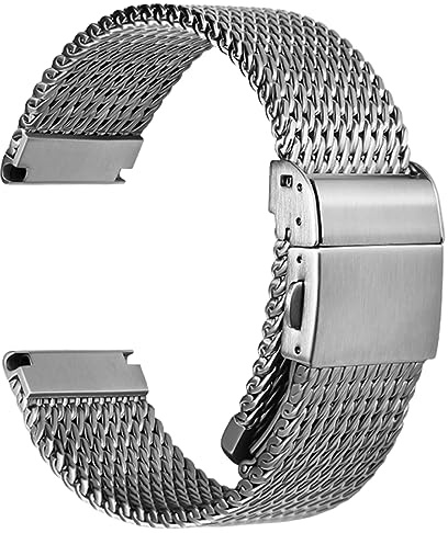 REZERO Edelstahl-Uhrenarmbänder, 316L Milanaise Stahl Mesh-Uhrenarmband, Metall-Armband für Uhr 19/20/21/22/24mm, Schwarz/Silber für Herren, Damen