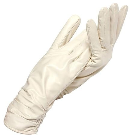 Yeuyyben Hellgraue Damen Lederhandschuhe Schaffell Handschuhe Damen Winter Fäustlinge Lederhandschuhe Damen