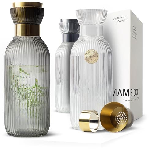 MAMEIDO Caraffa per Acqua 1,5 l, Caraffa in Vetro con beccuccio e filtro, Soffiato a Mano, Caraffa per Acqua per Occasioni Speciali, Caraffa da Regalare (Smoke Gold)