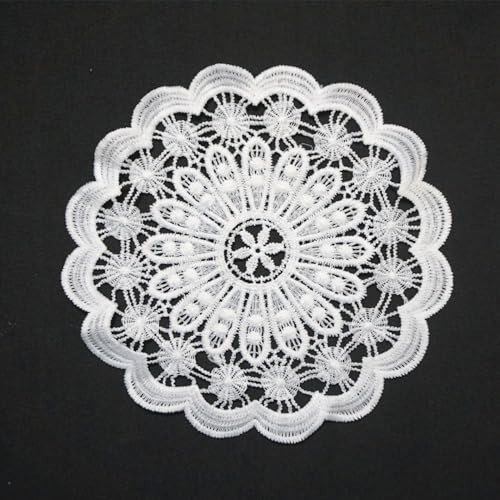8 Stück Spitze Runde Gestickte Tischläufer,Handarbeit Geklöppelt Weiße Spitze Kleine Häkeln Tischläufer Untersetzer Häkeln Spitzendeckchen Tischset für Küche,Esszimmer,Dreamcatcher Dekoration 15cm