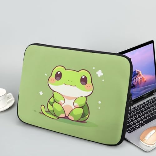Showudesigns Cute Frog Computer Sleeve for Women Girls Slim Laptop Sleeve 17 inch Portable Accessory Bag Easy To Clean Computer Carrying Case Briefcase Green