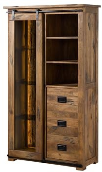 MASSIVMOEBEL24.DE | Vitrine Mango/Altholz 100x45x175 Natur lackiert Railway LUX #125