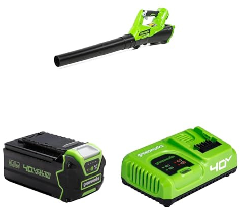 Greenworks 40V Axial Laubbläser mit Tempomat, 177 km/h, 11,05 m³/min, 4Ah Batterie & Ladegerät, 3 Jahre Garantie G40ABK4