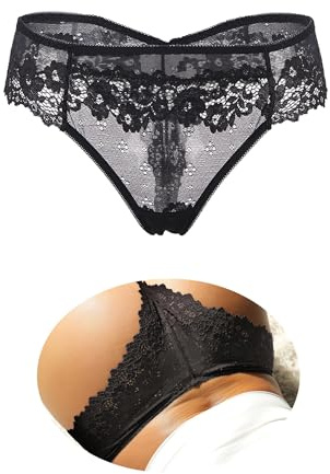 ohmydear String Tanga Große Größen Brasilien Damen Slip Sexy Unterwäsche Schwarz Niedrige Taille Unterhosen Damen Spitze Slips Bikini Höschen Komfort Panties für Frauen für Alltag XXL