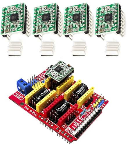 CNC Shield V3 mit 4 Stück A4988 Treiber GRBL Expansion Board für Arduino | Steuerplatine für CNC Fräsen, Lasergravierer und DIY Projekte mit Kühlkörper