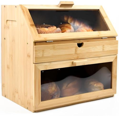 Maison Des Cadeaux Grande boîte à pain en bambou à 3 compartiments avec tiroir
