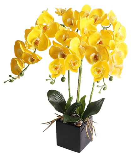 cailion Künstliche Orchideen Kunstblumen Künstliche Phalaenopsis Orchidee Bonsai künstliche Blumen mit Imitation Gefälschte Orchideen für Wohnzimmer Badezimmer Tischdekoration (yellow1)