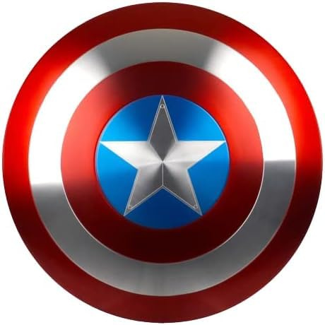 Gulvintilabcal Capitan America Shield – Replica in metallo – Schermo accurato – Scala 1:1 – Scudo da 55,9 cm con cinghie in pelle regolabili e staffe in alluminio – Replica di oggetti di scena per