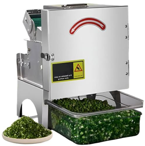 QUTBAG Commercial Food Slicing Machine, 600r/min Electric Vegetable Slicer Chopper Shredder with Thickness Adjustable, Belt Width 70mm, for Scallions Green Onions Coriander Leeks