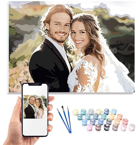 KURUMi 24/36/48 Colors Personalised Paint by Numbers Kit for Adults – Custom Photo DIY Painting Set for Beginners, Create Unique Wall Art from Your Favorite Photo of Family, Pet, or Loved One