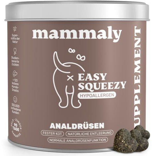 mammaly Easy Squeezy® Analdrüsen-Komplex mit Zellulose (bis 60 Tage) | mit 120 Snacks für Kotkonsistenz & Verdauung - mit Probiotika - bei Durchfall - DLG zertifiziert - mit Tierärzten entwickelt