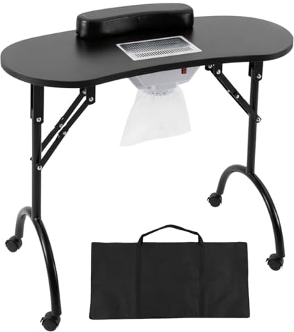 DAOHHFO Faltbar Maniküretisch mit Absaugung, 90×40×72.5cm Tragbaresmanikürtisch Nageltisch mit Wasserdichte Tragetasche, Staubsaugerbeutel (Schwarz)