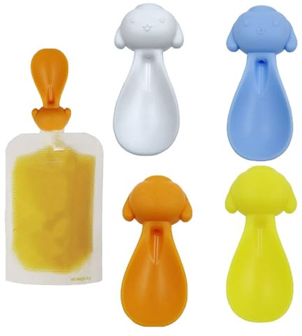 4 Farben Silikonlöffel Baby,Quetschi Aufsatz,Quetschie Löffel,Babylöffel Silikon,Squeeze Feeder Spoons,Quetschie Babylöffel,Für Lebensmittel, Squeeze Silikonlöffel Quetschieaufsätze, Mehrfarbig