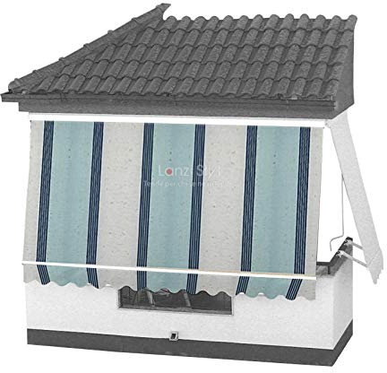 Tenda da sole a caduta con CASSONETTO di protezione braccetti e mantovana - Tessuti TEMPOTEST PARÀ (TESSUTI BLU) - MISURA L cm da 241 a 300 X 260 H