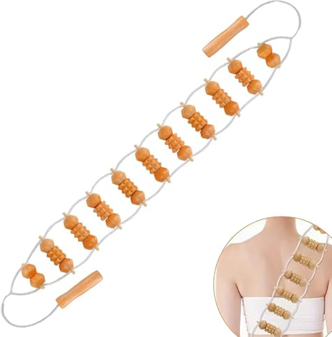 Gurxi 1 Stück Massageroller für Beine und Rücken mit Griff aus Holz, Manuelles Massagegerät (100 x 7,5 cm)