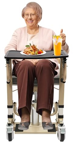 Elevador hidráulico para pacientes, silla de transferencia para personas mayores, altura ajustable, silla elevadora hidráulica de 180°, asiento dividido con mesa y orinal para enfermos, ancianos