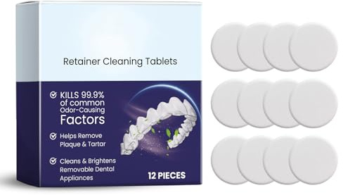 Mnozreo Tabletas Retainer Fresh Mantiene los Retenedores,12PC(Tabletas Limpiadoras para Férula Dental,Reduce el Olor y lo Mantiene Fresco)