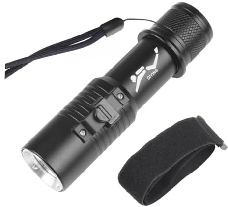 Unterwasser Taschenlampe Ipx8 aus Aluminiumlegierung mit Tragegurt | 300-400lm, für 18650 Akku, Schwarz, Geeignet zum Tauchen, für Angeln und Klettern