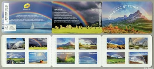 Lot de carnet de 12 timbres thématiques illustrés – Entre Ciel et Terre – Arcs-en-ciel du monde - Edition 2023 France