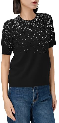 Beauty Women – Maglione Donna con Decorazioni in Strass | Maglia Leggera a Maniche Corte con Girocollo per Uso Quotidiano