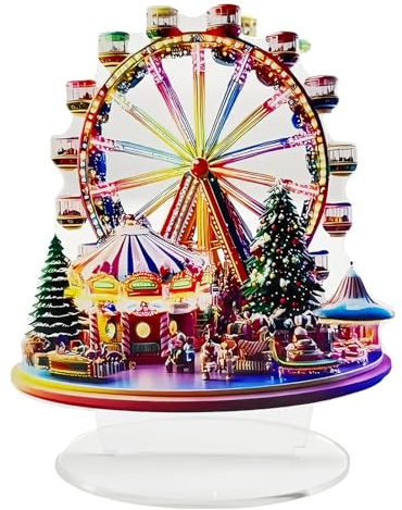 Knowlife Noria Del Pueblo De Navidad - Figuras Planas De Acrílico 2D - Decoración De Escritorio Navideña | Para Fiestas Fiesta De Cumpleaños Oficinas Hogar Habitación Puerta Ventana Árbol Dormitorio