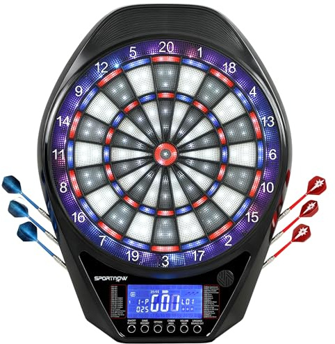 SPORTNOW Diana Electrónica con 6 Dardos y 24 Puntas Blandas, Pantalla LED para 8 Jugadores, Diana de Dardos de Pared con 34 Juegos y 2235 Programas para Niños y Adultos, Fiestas y Familia