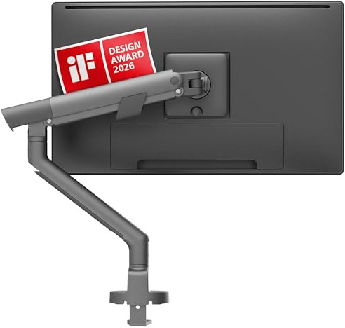 3IDEE Flexi Pro Monitorarm Premium Monitor Halterung Tisch bis 40” & 11kg – Curved, Heavy Duty, federunterstützt, höhenverstellbar & voll beweglich – VESA 75/100 Slim Aluminium Design – Space Grey