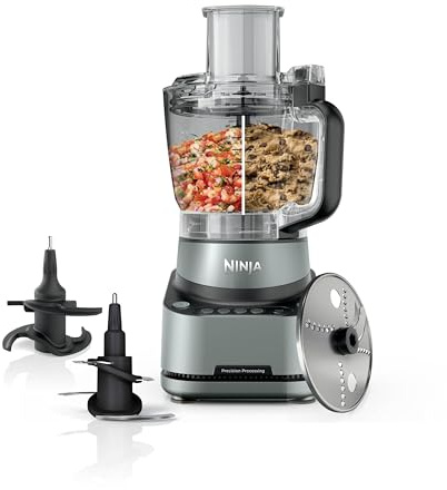 Ninja PrecisionPro 2,1 l Küchenmaschine, 4 Voreinstellungen und manuelle Einstellungen, Pizza- und Brotteig zubereiten, Gemüse schneiden und mehr, spülmaschinengeeignete Teile, Schwarz BZ651EU