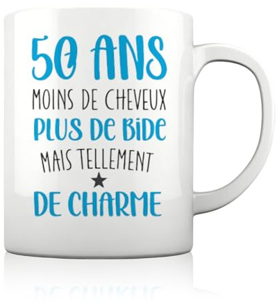 AHEZQILU Mug 50 Ans Humour Homme Femme, Cadeau 50 Ans Femme Tasse Anniversaire Drôle 50 Ans, Idée Cadeau Original Ami Collègue Famille, Tasse Café Céramique 33cl Message Amusant Charme