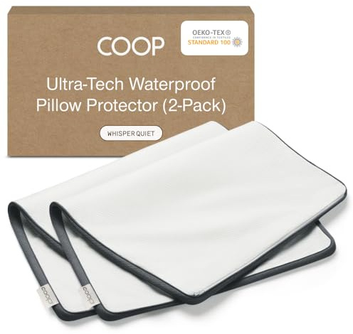 Coop Home Goods Ultra-Tech Pillow Protector for Memory Foam Pillows, Waterproof, Pack of 2 Queen Size Pillow Covers, Oeko-Tex Certified, Breathable, Zippered Covers, Machine Washable