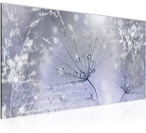 Runa Art Wandbild Pusteblume 1 Teilig 100 x 40 cm Modern Bild auf Vlies Leinwand Blumenwiese Gräser Wohnzimmer Schlafzimmer Blau 205612a
