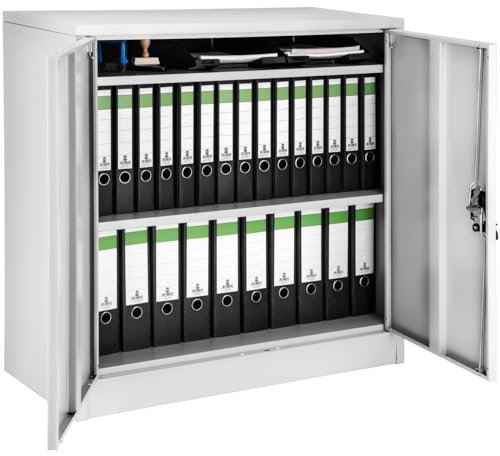 tectake® Aktenschrank abschließbar, Metallschrank mit Sicherheits-Zylinderschloss, Büroschrank abschließbar, Mehrzweckschrank aus Stahl, 3 höhenverstellbare Einlegeböden, 90 x 40 x 90 cm - grau