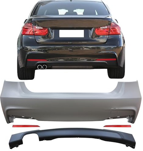 Rear Bumper Cover Compatible With 2012-2018 BMW F30, 328i 3 Series M-Tech Rear Bumper Conversion Diffuser Twin Muffler Single Outlet by IKON MOTORSPORTS, 2013 2014 2015 2016