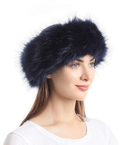 soul young Women's Faux Fur Headband with Stretch Winter Earwarmer Earmuff (Navy)