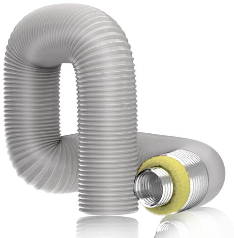Hon&Guan 6'' Insulated Flexible Duct 8 FT Long, Gray Noise Reducer Hose Silencer for Inline Duct Fan of Air Conditioner HVAC Ventilation System.