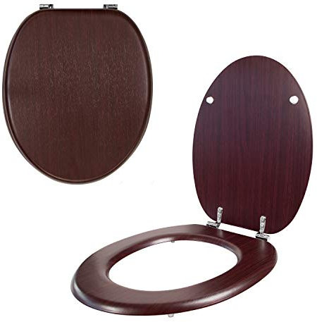 Anika 92449 Mahogany Effect Toilet Seat/Chrome Hinges/Easy Installation / 43cm x 37.5cm