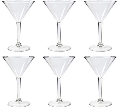 YöL 6X Martini Cocktail Glasses Set Clear Reusable Plastic Cup Summer Party Picnic