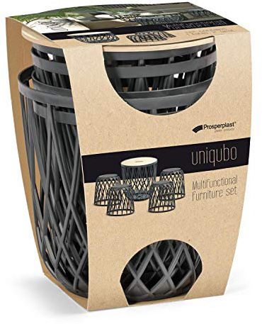55L Multifunktionaler Korbset (mit Holzdeckel) + 4x35L Prosperplast aus Kunststoff in Anthrazitfarbe