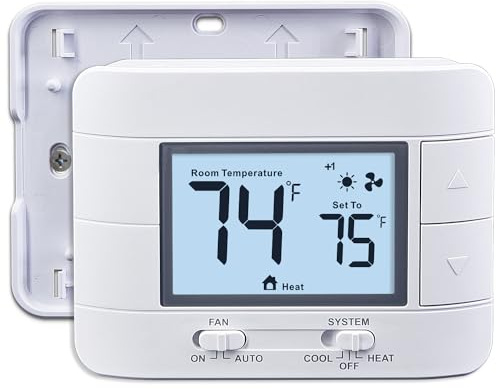 Aowel Non Programmable Thermostat for Home 2 Heat 2 Cool Multistage System, Temperature Control with Humidity Display (LCD White Backlit Screen)