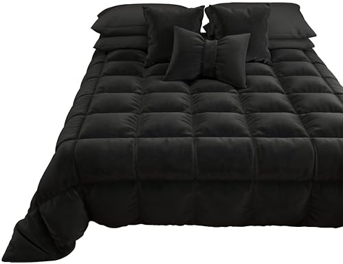 Petti Artigiani Italiani - Couette en Velours Chaude Hiver 260x270 Bicolore Noir, Couette Double Face, Couette pour lit 2 Personnes, Couette en Velours 350g/m², Made in Italy