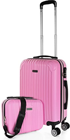 ITACA - Set Resväskor 4 hjul ABS Trolley Extensibles Hårda och lätta. Handtag Hänglås. Liten hytt Låg kostnad, Medium och Stor och Nödvändig T71500, Rosa, 55 cm + 35 cm, Grundläggande