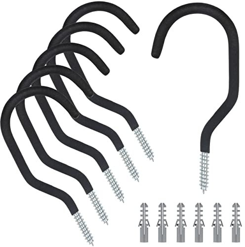 KURUI Ganchos de bicicleta de carretera para pared de garaje, paquete de 6 ganchos de bicicleta resistentes para colgar, montaje en pared para almacenamiento de bicicletas para techos, ganchos de