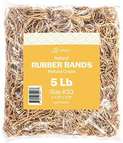 BILINNY Rubber Bands Size 33, Bulk Pack of 5lb (3,000) Tan Rubber Bands, 3.5x1/8, Made In USA