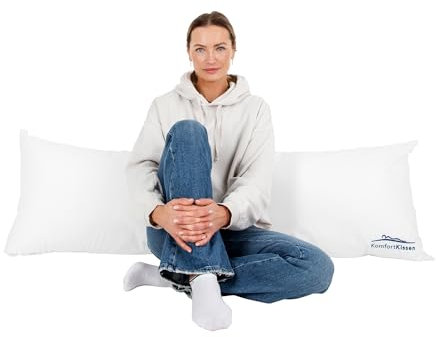 Seitenschläferkissen mit Baumwolle Bezug 150x50 cm I Premium Komfortkissen für Seitenschläfer I mit Innenkissen | Umarmungskissen I Oeko-Tex | Erwachsene Schlafkissen (Weiß)