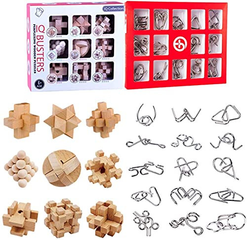 Adventskalender 2022 Knobelspiele IQ Spiele Set, 24 Stück Metallknobelspiele Holz Knobelspiele Weihnachtskalender, 3D IQ Puzzles Geduldspiele Denkspiel für Kinder und Erwachsene (#2)