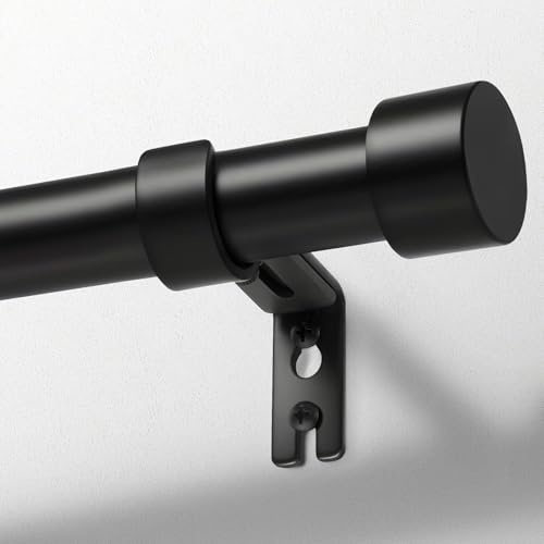 Zeerobee Curtain Rods for Windows 66 to 120, Black Curtain Rod, Adjustable 1 Inch Heavy Duty Outdoor/Indoor Modern Drapery Pole, 32-120