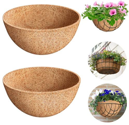 Riare 2Pcs Hanging Basket Liner 12inch Round Natural Coconut Coir Liners Planter Liner Coco Fiber Replacement Liner for Hanging Baskets Garden Flower Vegetables Planter Pot Window Box