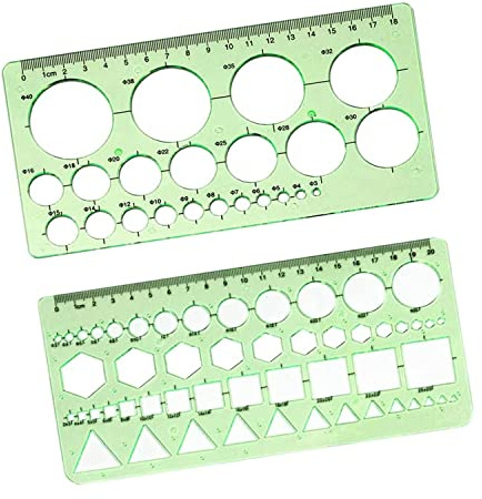 IERCZA Modèles de Mesure en Plastique de 2 Pièces Normographe Geographie,Normographe pour Croquis et Schémas,Regle Pochoir,Gabarit Cercle,Modèles de Mesure,Pochoir Geometrique（vert）