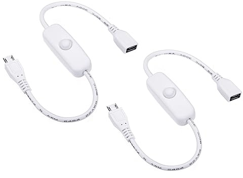 PATIKIL Micro-USB Verlängerungskabel mit EIN/AUS Schalter 2 Pack Buchsen an Stecker Verlängerung Schnüre Leistung Adapter Unterstützung Regler für Lüfter LED Streifen Weiß